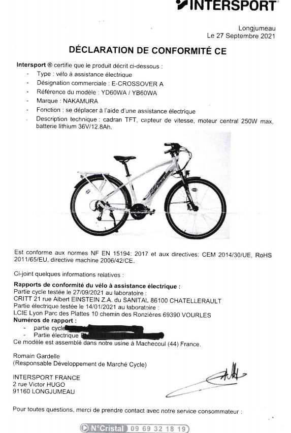 Velo �lectrique 800 Livry-sur-Seine (77)