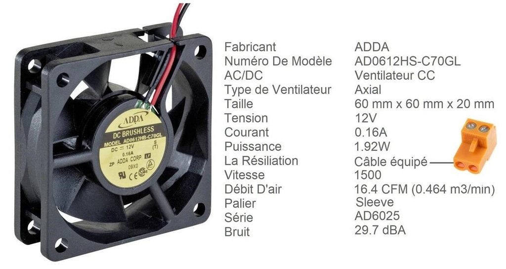 Ventilateur ADDA 60x60x20 mm DC Brushless 12V 12 Saint-Amand-Montrond (18)