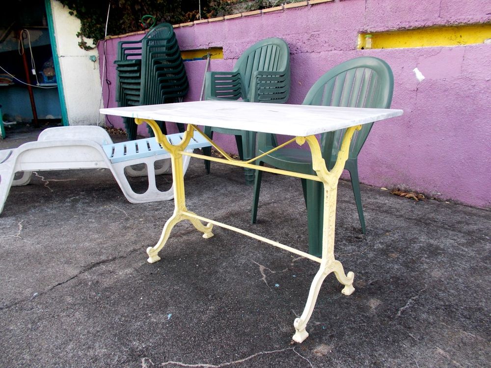V�ritable table de bar bistrot en fonte et marbre 150 Monflanquin (47)