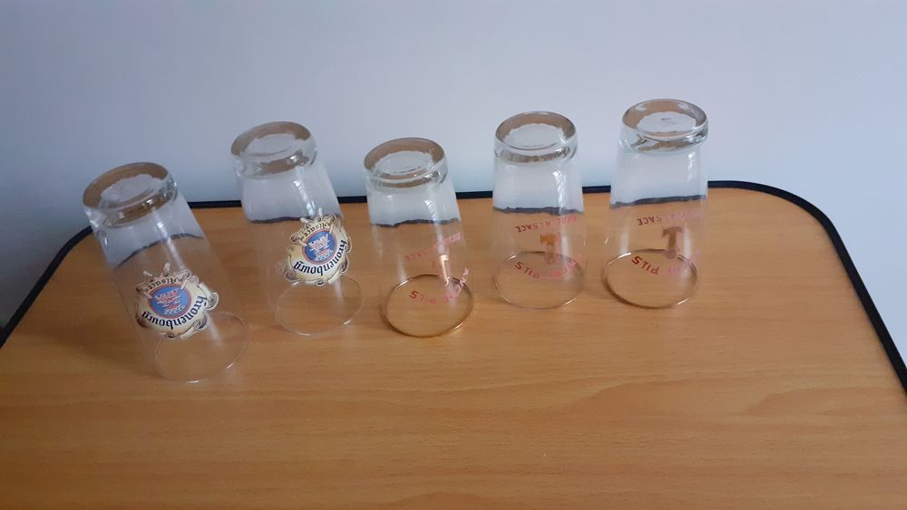 Lot de 5 verres � bi�re bistro d�pareill�s anciens 9 Grisolles (82)