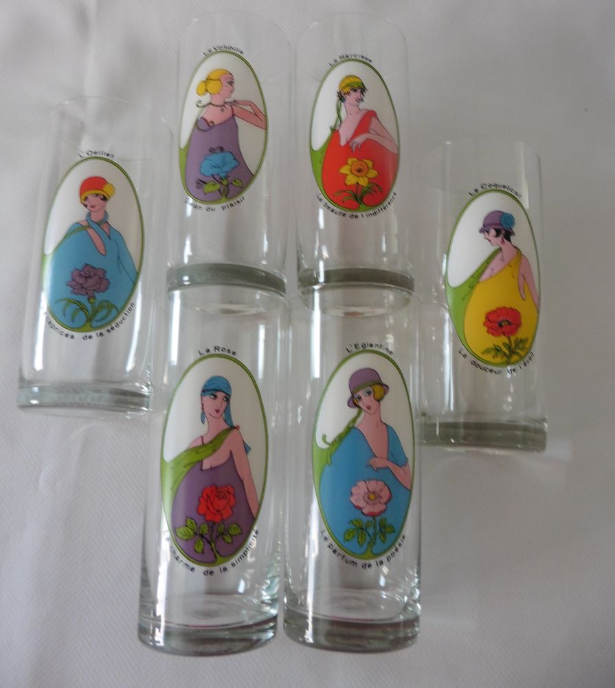 Verres Eau Jus de fruit D�cor Dame Fleurs Langage 15 Wervicq-Sud (59)