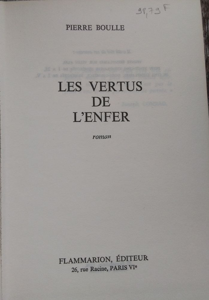 les vertus de l enfer pierre boulle- 1 euros 
1 Marseille 9 (13)