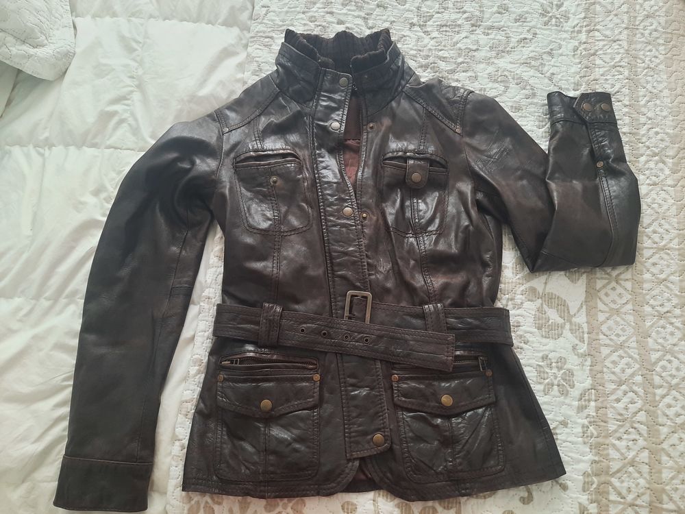 Veste en cuir marron Stradivarius ? Taille 38 - M ? Bon �tat 20 Nice (06)