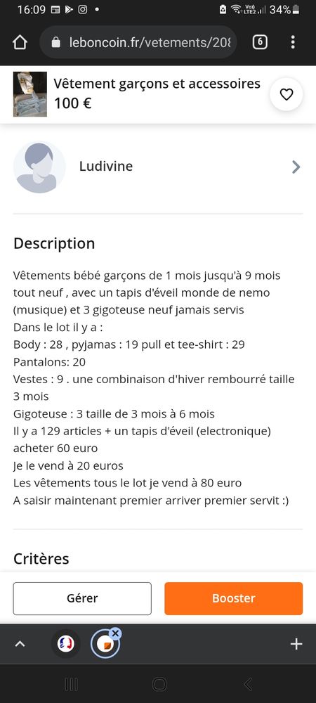 V�tements gar�ons  1a 9 mois 70 Antibes (06)