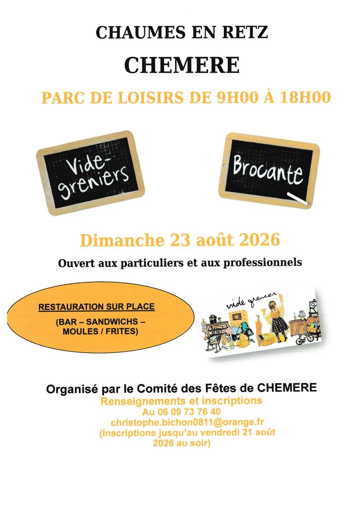 vide grenier de ch&eacute;m&eacute;r&eacute; le 23/08/2026  0 Chéméré (44)