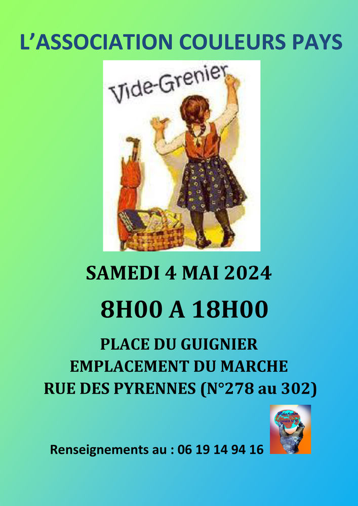 Vide-grenier COULEURS PAYS Samedi 4 mai 2024 Paris 20 0 Paris 20 (75)