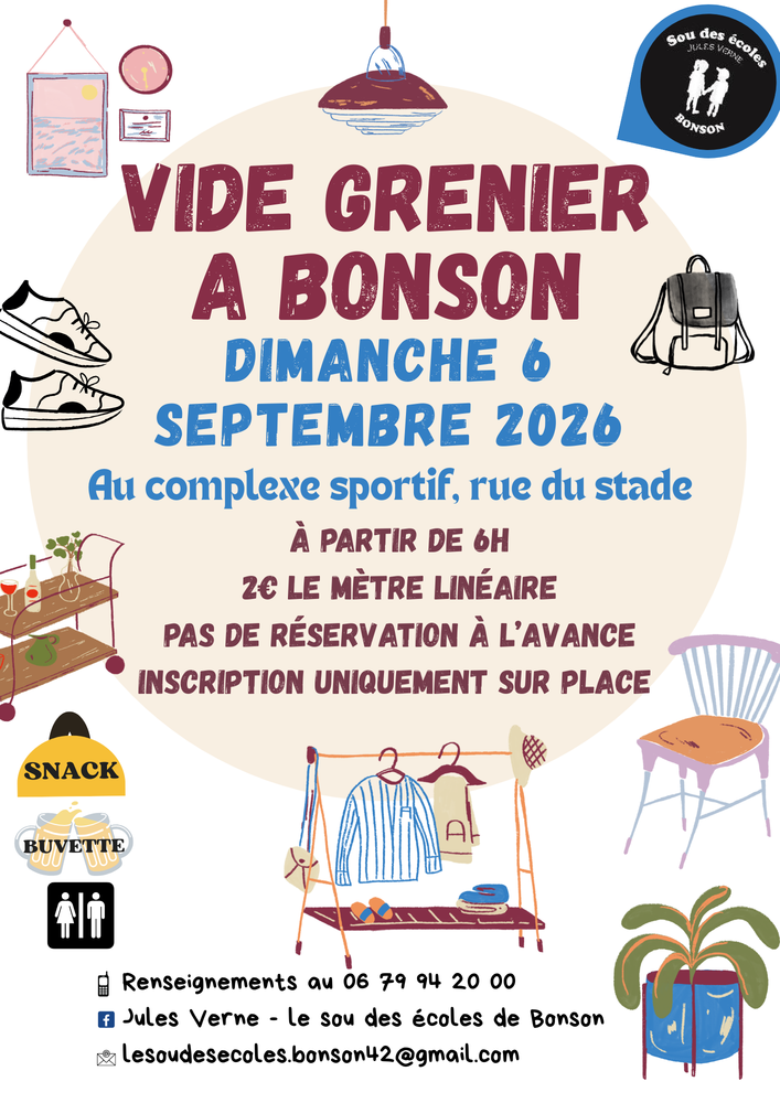 Vide Grenier du Sou des &eacute;coles de Bonson le 6/09/2026 0 Bonson (42)