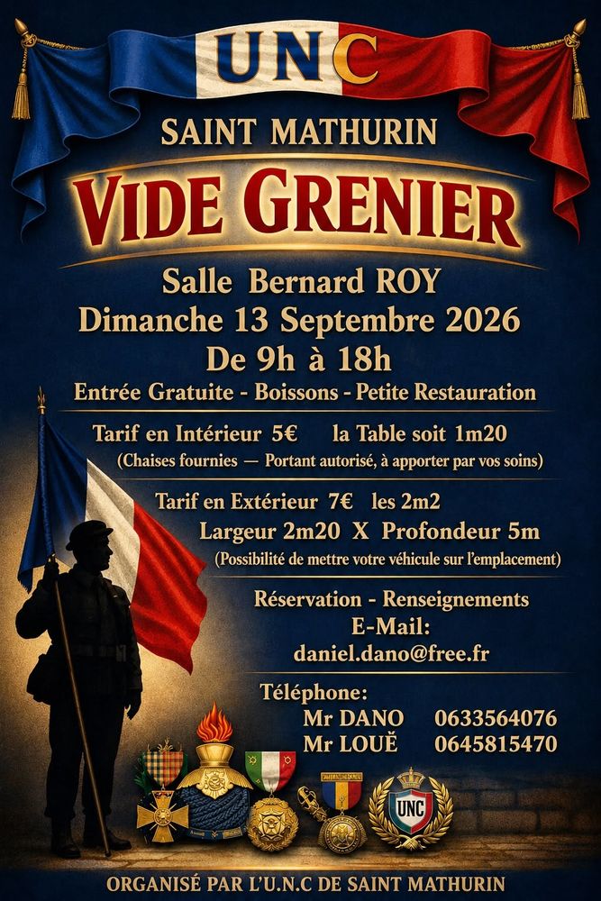VIDE GRENIER DE L'UNC DE ST MATHURIN 13 SEPTEMBRE 2026 0 Saint-Mathurin (85)