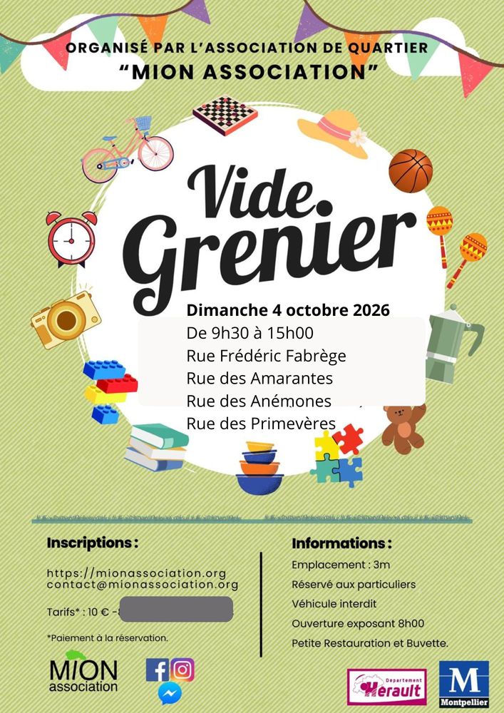 Vide Grenier de Mion Association du dimanche 4 octobre 2026 0 Montpellier (34)