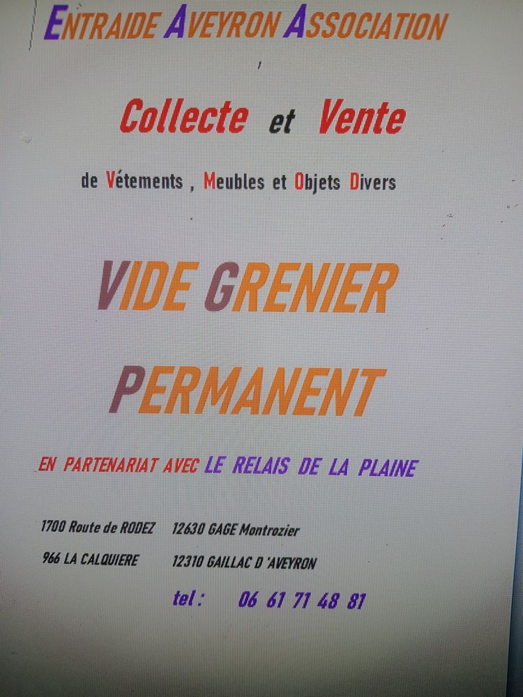 Vide-grenier permanent.   Collectes. Et. ventes 0 Gaillac-d'Aveyron (12)