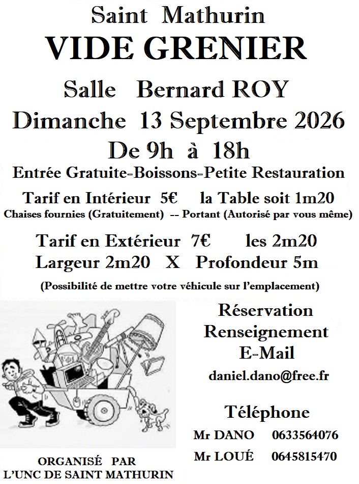 VIDE GRENIER DE L'UNC DE SAINT MATHURIN 
0 Saint-Mathurin (85)