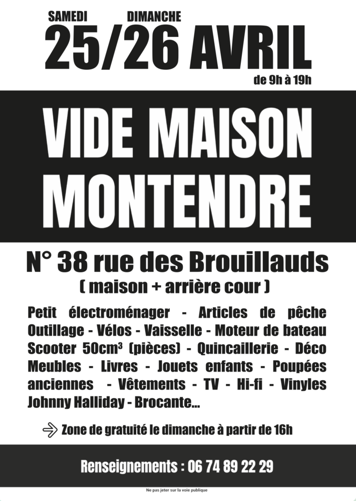 VIDE MAISON &Agrave; MONTENDRE ? Samedi 25 et dimanche 26 avril 202 0 Montendre (17)