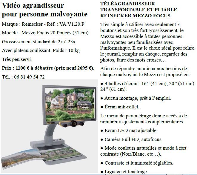Vid�o agrandisseur pour personne malvoyante 1150 Soisy-sous-Montmorency (95)