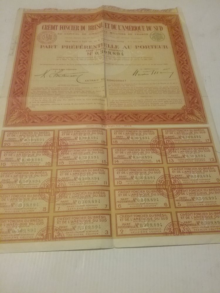 Vieux documents obligations emprunts 5 Boutervilliers (91)