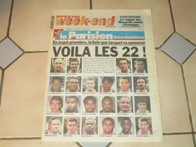 VIEUX JOURNAL PARISIEN MAI 1998 football  liste des 22  6 Villepinte (93)