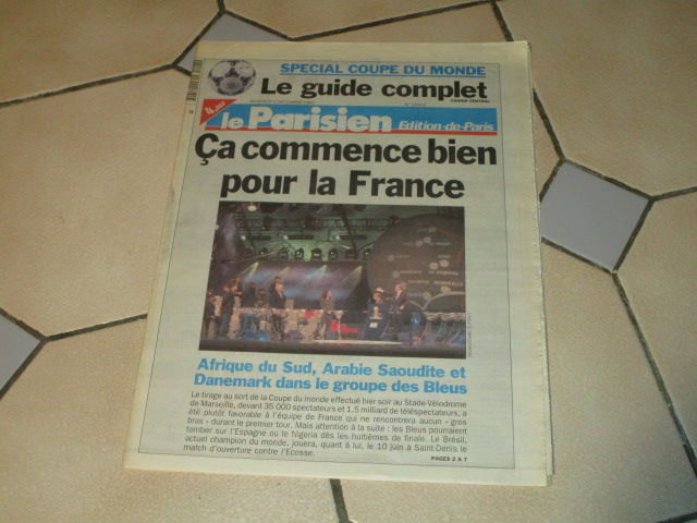 VIEUX JOURNAL PARISIEN COUPE DU MONDE 1998 TIRAGE GROUPE 5 Villepinte (93)