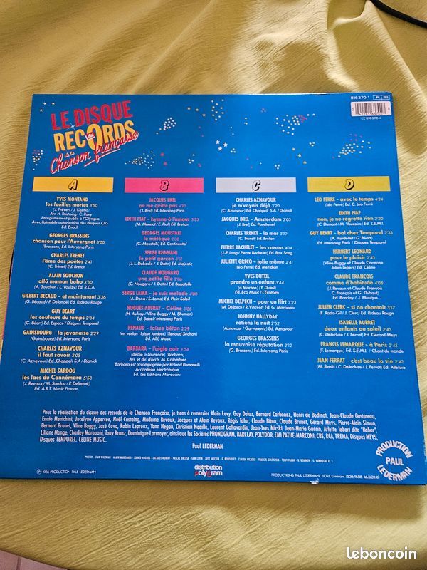 2 vinyles  Le Disque Des Records De La Chanson Fran�aise 8 25 Dourdan (91)