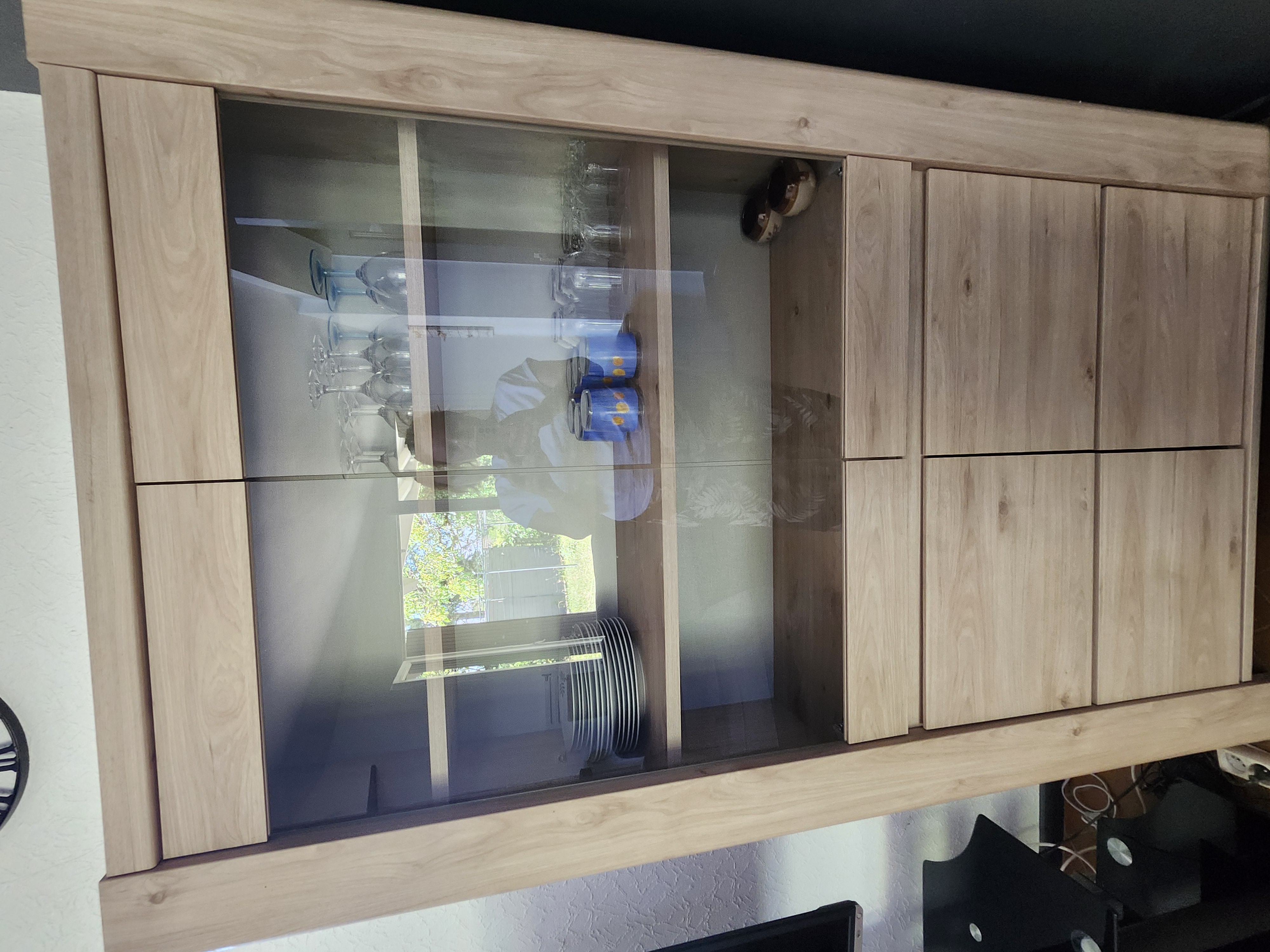 Vitrine en Bois Clair avec Portes en Verre 130 Vivans (42)