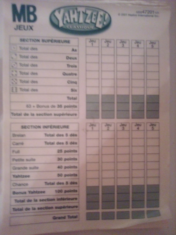 YATZEE JEU DE SOCIETE 1 La Selle-sur-le-Bied (45)