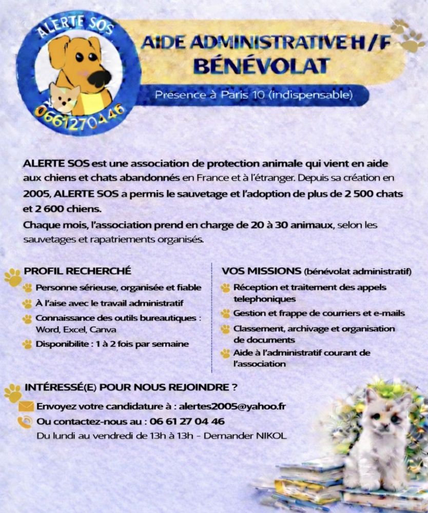 NOUS RECRUTONS DES B&Eacute;N&Eacute;VOLES POUR AIDER &Agrave; L'ADMINISTRATIF ! 0 75018 Paris