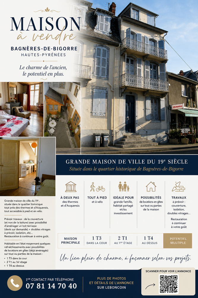 grande maison de ville/ Gîtes/ immeuble + cour