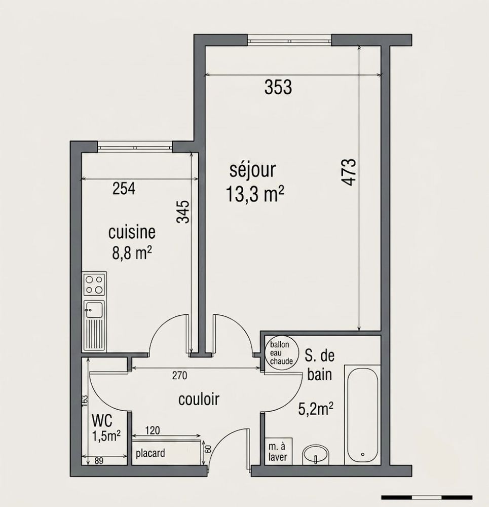 appartement Meublé F1bis 37m2 avec garage s/sol