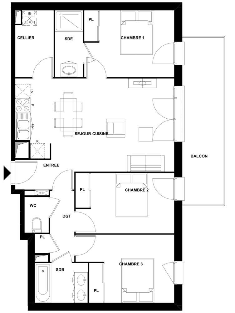 Appartement 4 pièces 79m² + Terrasse 12m² + 2 parkings