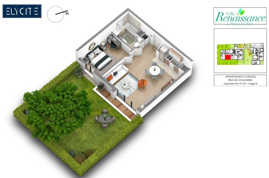 appartement 2 pièces 48 m² avec jardin 62m²