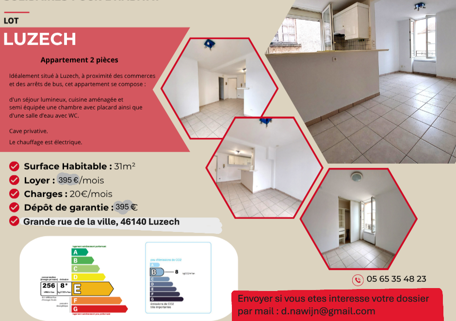 Appartement 31 m2 à LUZECH, 15 min. de CAHORS