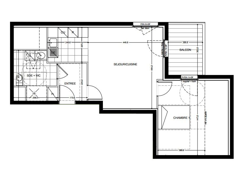 Grand 2 pièces neuf avec balcon et 2 parkings