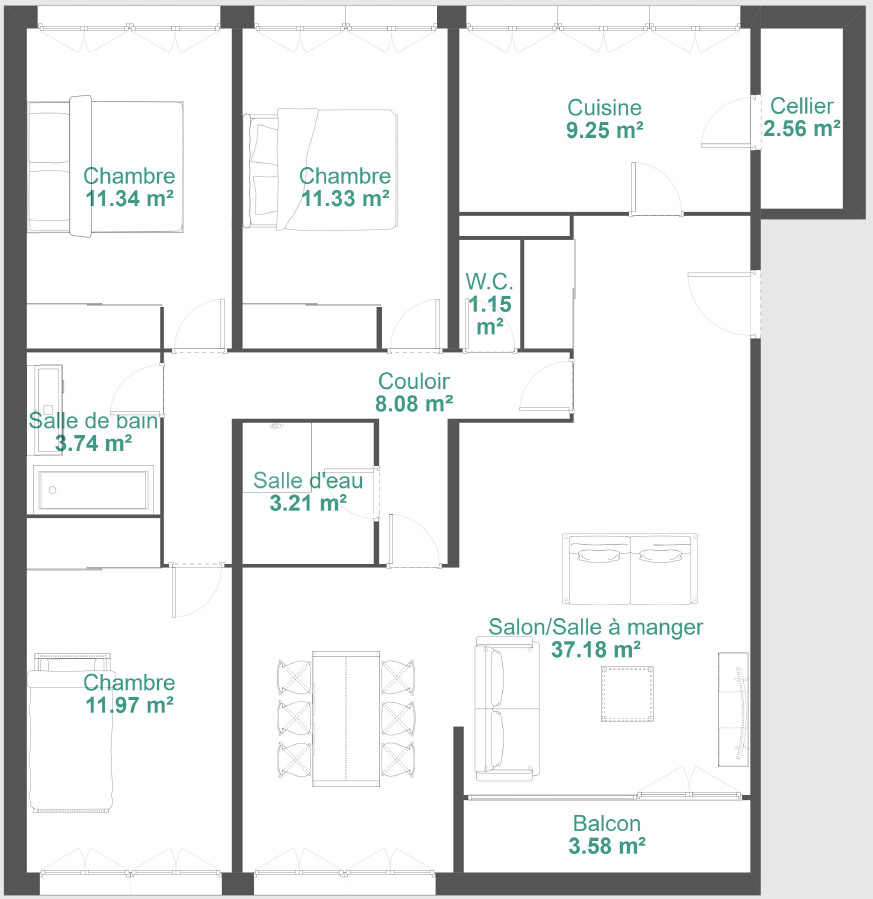 Appartement 5 pièces 98m²