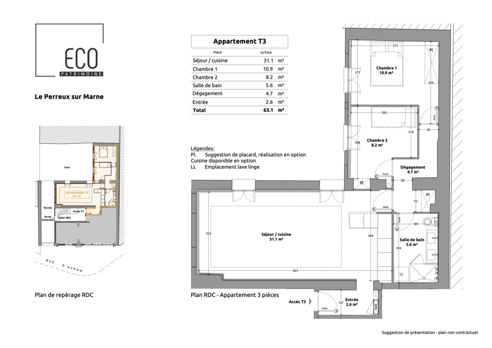 Appart 3 pièces 63m2 'Sur mesure' Rénov. Totale +Cave 24m2