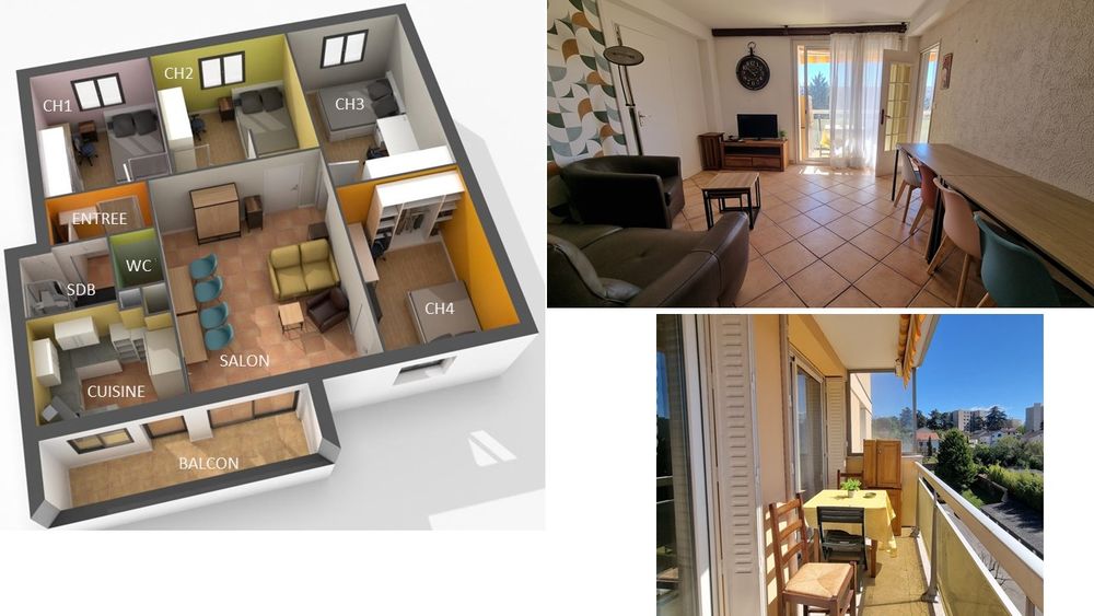 sans frais d'agence: appartement 5p meublé, Lyon 5- ste foy