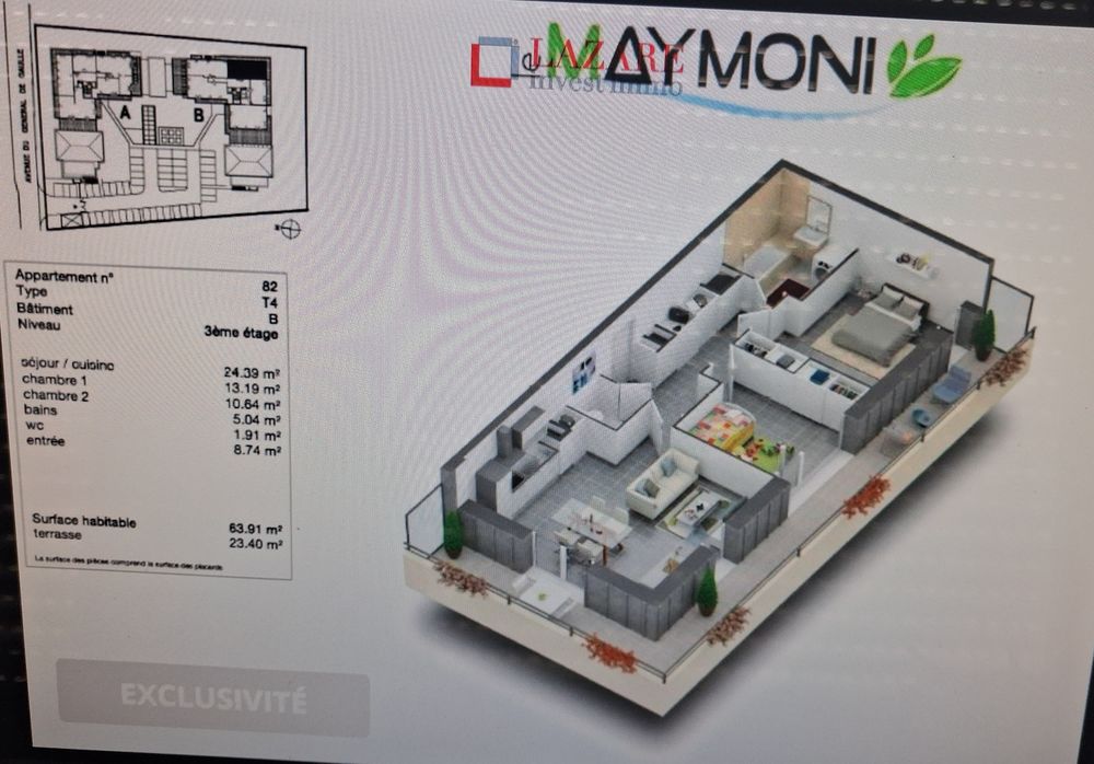 Appartement T3 de 64 m2 avec balcon