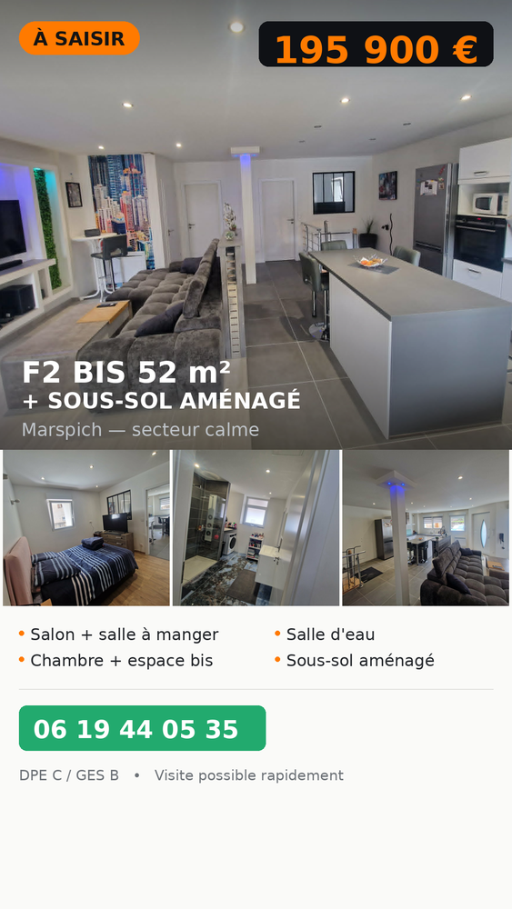 F2 BIS SS SOL AMENAGE 52m2