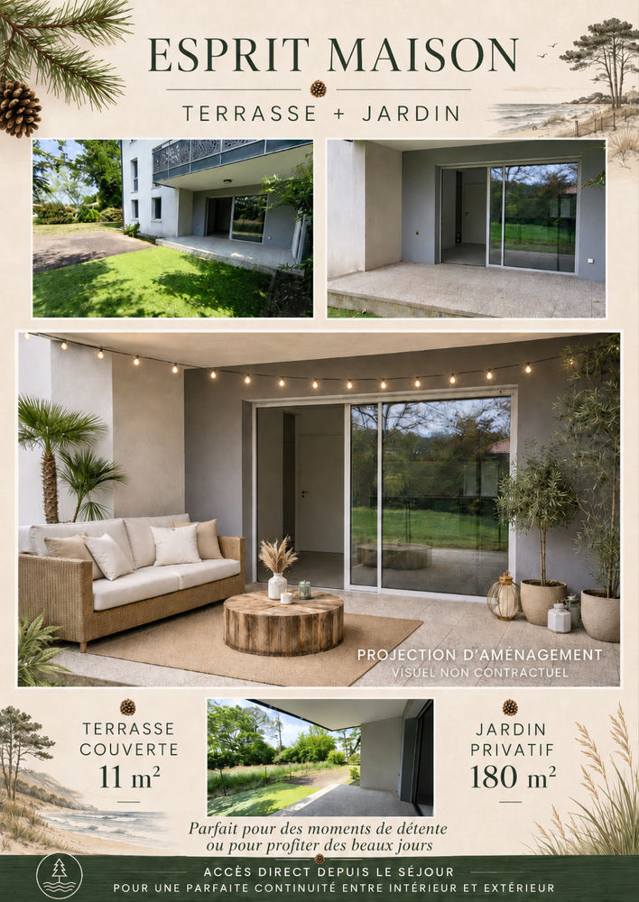 SEIGNOSSE BOURG T3 REZ-DE-JARDIN DE 64m² & TERRASSE COUVERTE