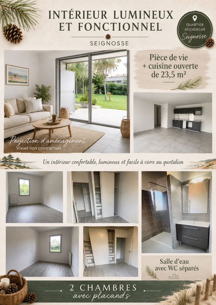 SEIGNOSSE BOURG T3 REZ-DE-JARDIN DE 64m² & TERRASSE COUVERTE
