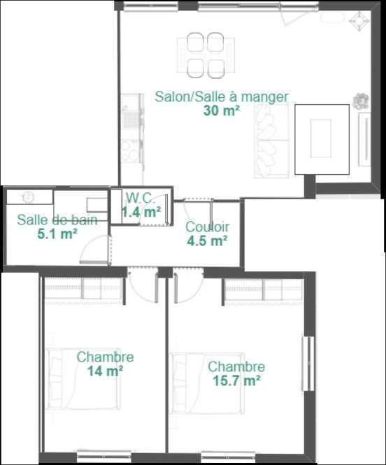 T3 de 70 m² a aménager avec extérieur privatif et 2 parkings