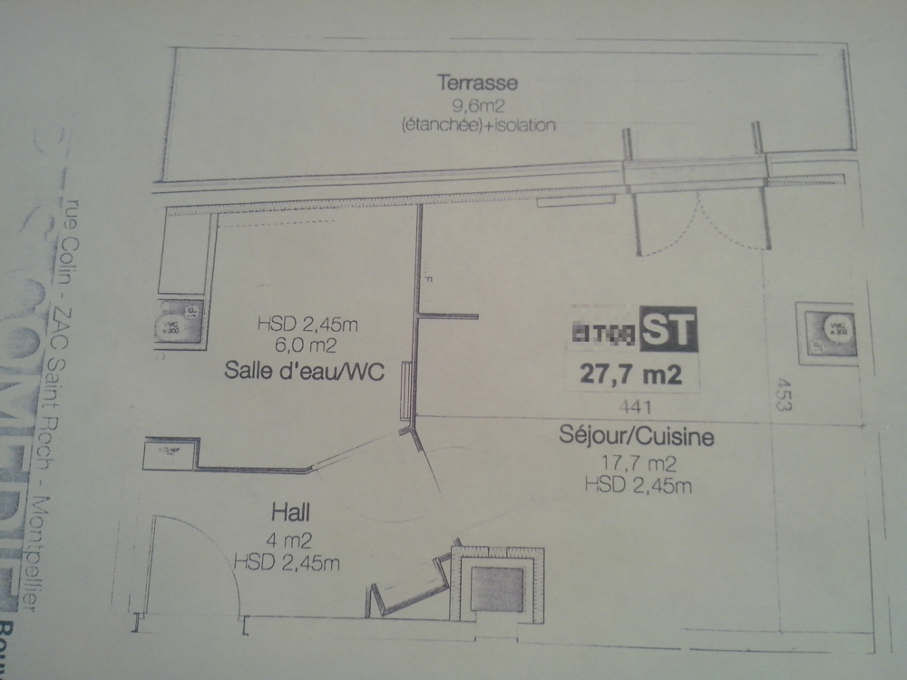 Studio de 28 m2, étage 7/8, Montpellier centre, terrasse 9,6
