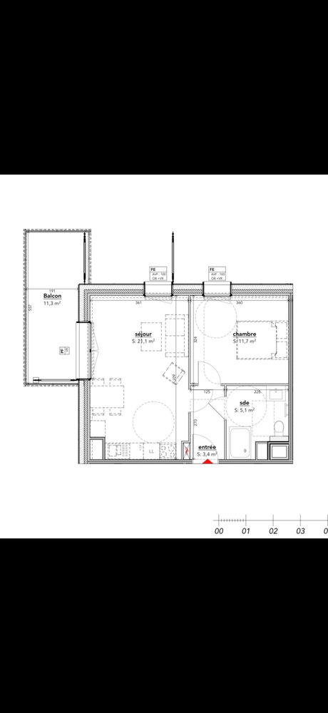 Appartement 2 p, 41 m2 Jardin des 2 rives, balcon, parking