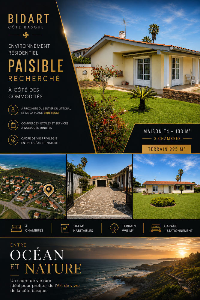 BIDART SECTEUR ERRETEGIA Maison 4 pièces 103m²