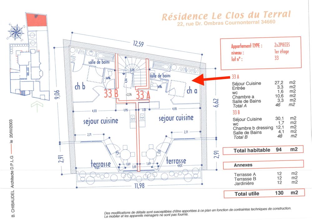 F2 47 m2 + terrasse + Parking au centre de Cournonterral 34