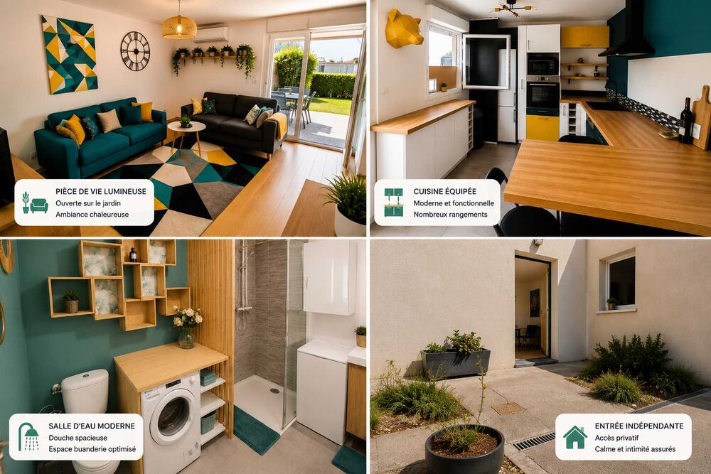 T2 en maisonnette avec jardin privatif, plein sud 48,26 m², Sans frais d'agence