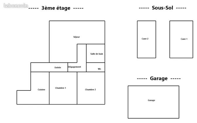 T3 de 67m2 + garage + caves