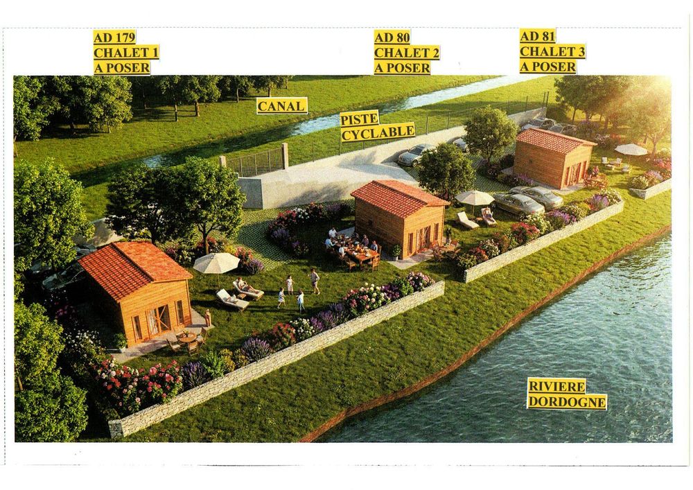 ensemble de 2 lots bord rivière et canal-maison+3 chalets