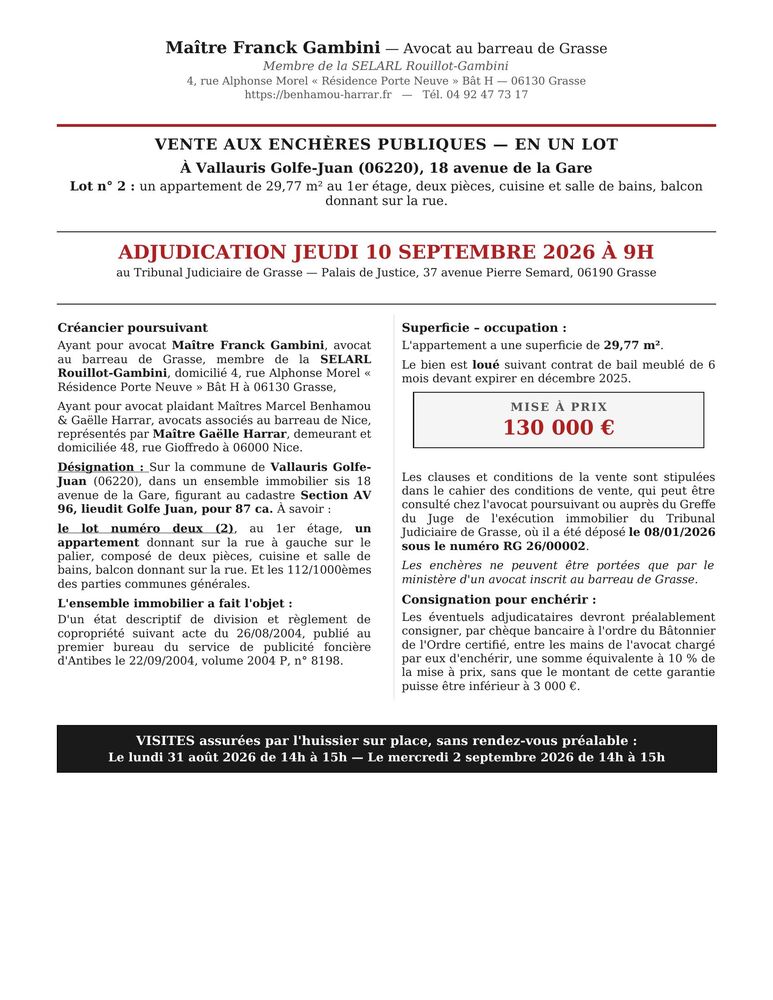 AUX ENCHERES PUBLIQUES - APPARTEMENT GOLFE-JUAN