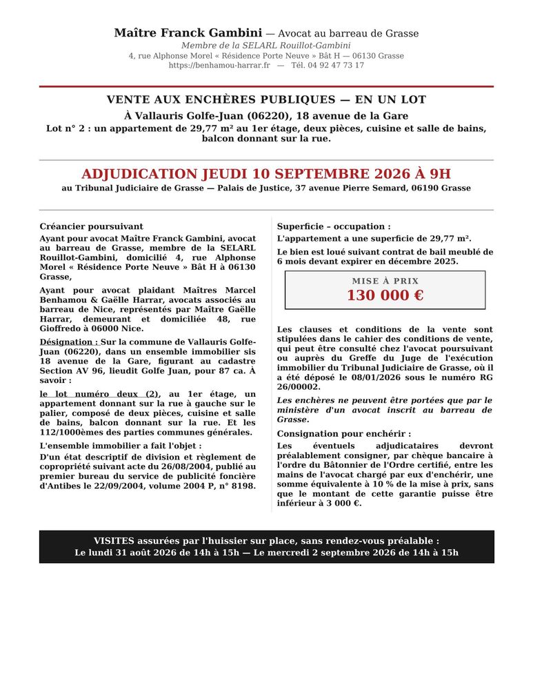 AUX ENCHERES PUBLIQUES - APPARTEMENT GOLFE-JUAN