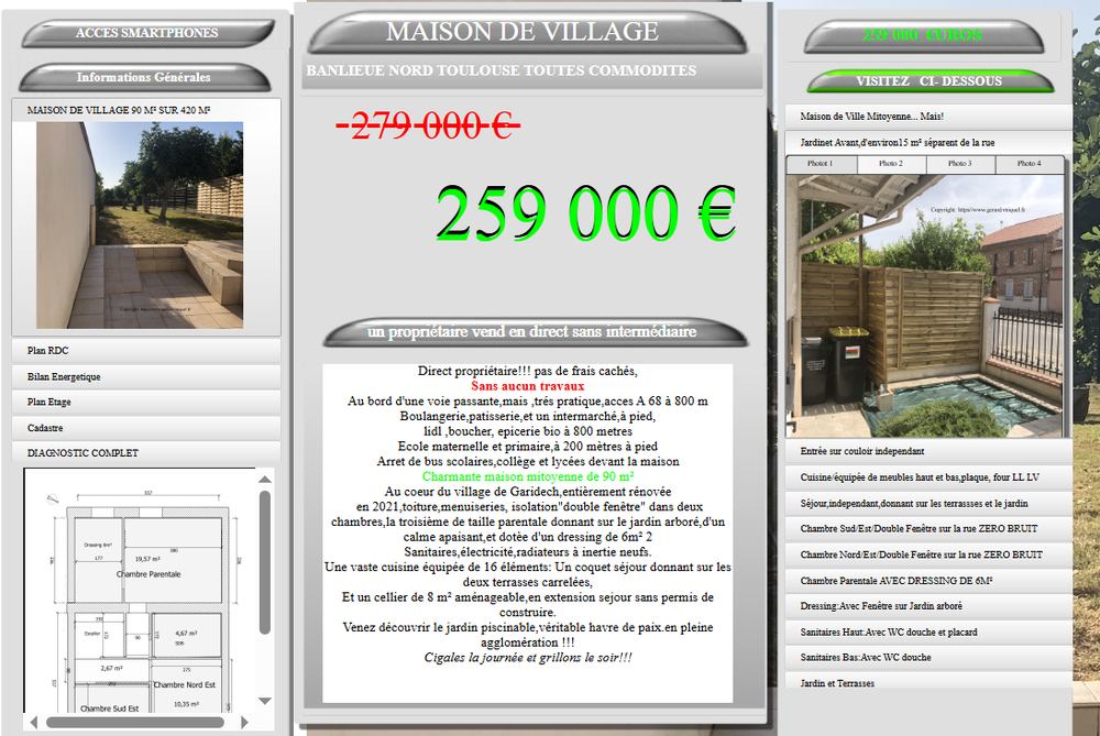 Maison de village 90 m² sur 420 m²,entièrement rénovée.