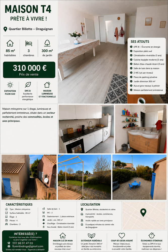 ? MAISON T4 ? DRAGUIGNAN (Quartier Billette) 85 m² ? Jardin