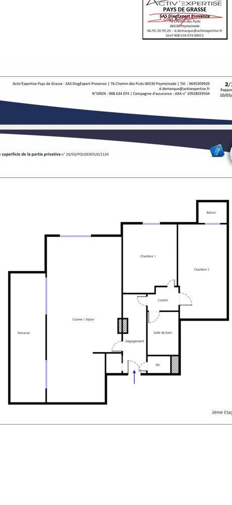 APPARTEMENT 3 PIàˆCES - 63,2 m² - GRASSE, ROUTE DE LA MARIGARDE Terrasse plein ouest, deux parkings en sous-sol, résidence avec piscine et ascenseur.